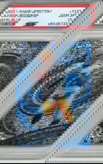 2021 PANINI SPECTRA NEON BLUE #122 AARON RODGERS PACKERS LE /60 PSA 10 LOW POP