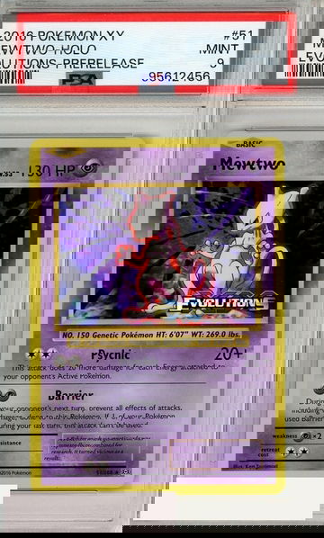 2016 POKEMON XY EVOLUTIONS MEWTWO-HOLO #51 PRERELEASE PSA 9 MINT