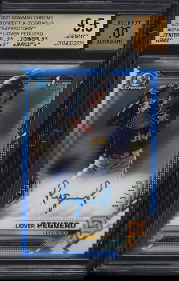 2021 BOWMAN CHROME BLUE REFRACTOR LIOVER PEGUERO ROOKIE AUTO /150 #CPALP BGS 9.5