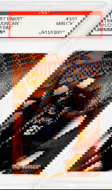 1997 Tim Duncan Topps  Finest w/coating  #101 PSA 9