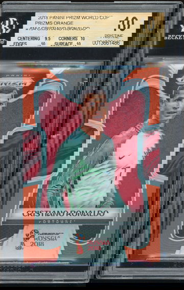 2018 Prizm Orange Cristiano Ronaldo Jersey numbered 7/65 BGS 10