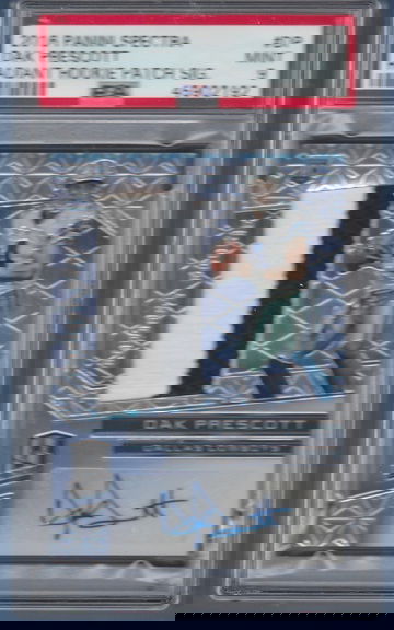 PSA 9 Dak Prescott 2016 Panini Spectra Radian Rookie Patch Signature #RRPS-DP /199 RPA Auto RC Dallas Cowboys