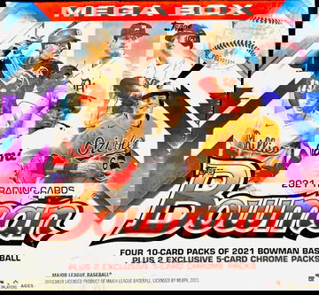 2021 Bowman Mega Box - 50 cards per box- Refractors/ Chrome/ Parallels/ Rookies/ Autos/ New Factory Sealed