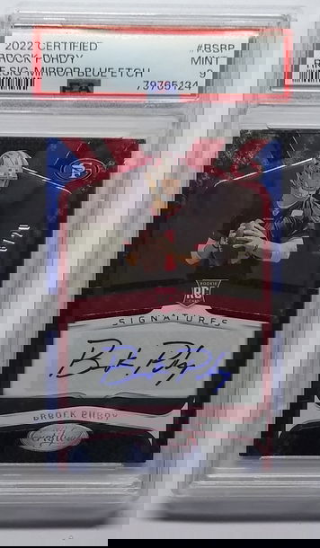 2022 Brock Purdy Rookie Card Auto 08/20 Mirror Blue Etch PSA 9