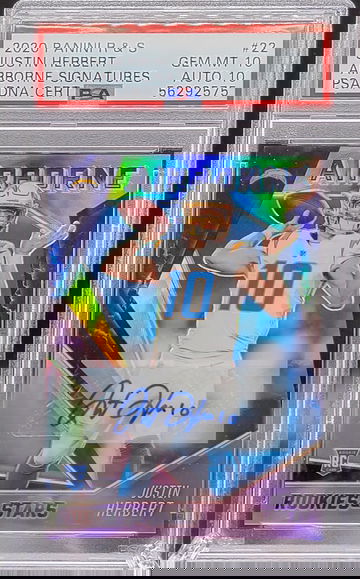 2020 Panini Rookies and Stars Justin Herbert Airborne Signatures PSA 10 GEM MT AUTO 10 DNA CERT #'d / 25