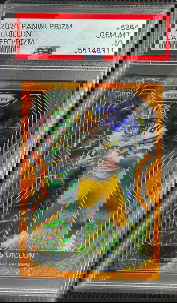 2020 Panini Prizm AJ Dillon Orange Lazer RC PSA 10 Gem Mint #364 Rookie