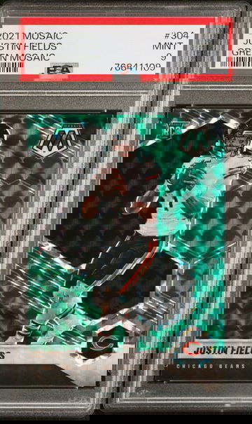 2021 Panini Mosaic Green Mosaic Justin Fields #304 RC PSA 9