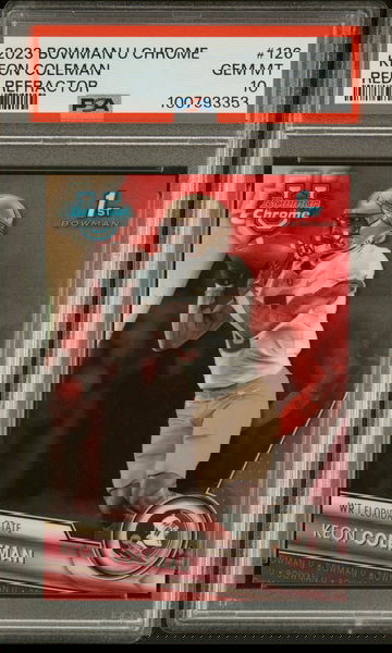 2023 Topps Bowman U Chrome Red Refractor Keon Coleman #126 1st Bowman /5 PSA 10