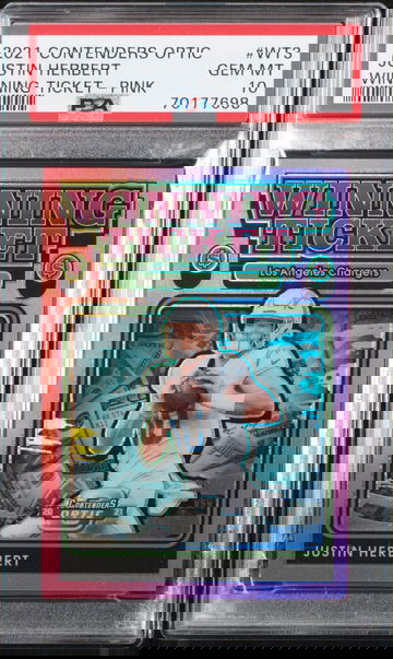 2021 Contenders Optic Justin Herbert Winning Ticket Pink /75 PSA 10