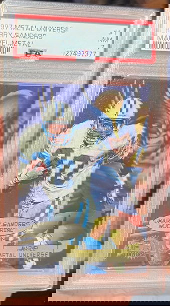 1997 Metal Universe Barry Sanders Marvel Metal PSA 7