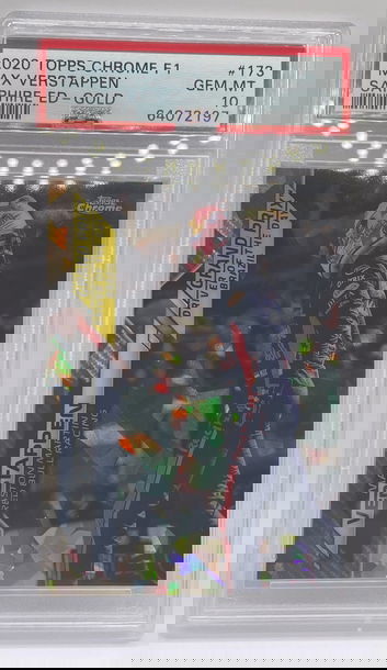 2020 Topps Chrome Sapphire F1 Formula One Max Verstappen Gold /50 PSA 10 POP 1 Card #173 Brazil Red Bull