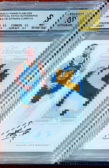 2020-21 Steph Curry Flawless Vertical 3 Color Patch Auto /15.  BGS 9/10