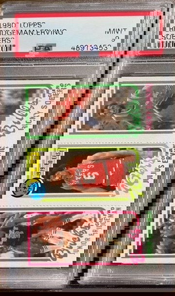 1980 Topps Julius Erving (Dr. J), Junior Bridgeman, & Ricky Sobers PSA 9