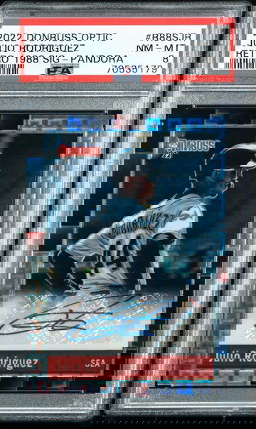 2022 Panini Donruss Optic Retro 1988 Pandora Silver Auto Julio Rodriguez 7/8 PSA 8 NM-MT SSP