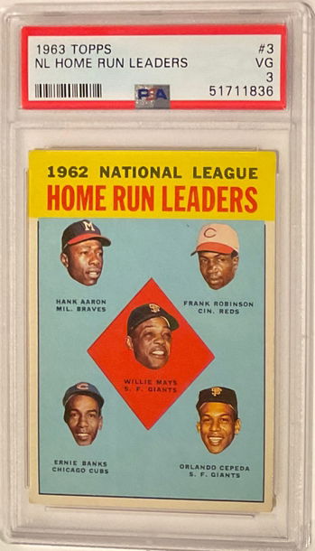 1963 Topps NL HR Leaders Mays Banks Aaron Robinson PSA 3