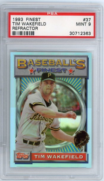 1993 TOPPS FINEST REFRACTOR #37 TIM WAKEFIELD GRADED PSA 9 MINT