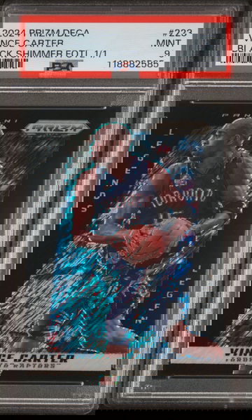 2024-25 Panini Prizm Deca Vince Carter Black Shimmer 1/1 #223 PSA 9