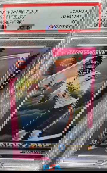 2021 Rookies & Stars Justin Fields Airborne AB19 PSA 10 PINK /75 CHICAGO BEARS