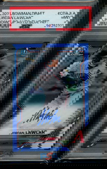 2021 Bowman Auto Blue Refractor /150 Jordan Lawlar PSA 9