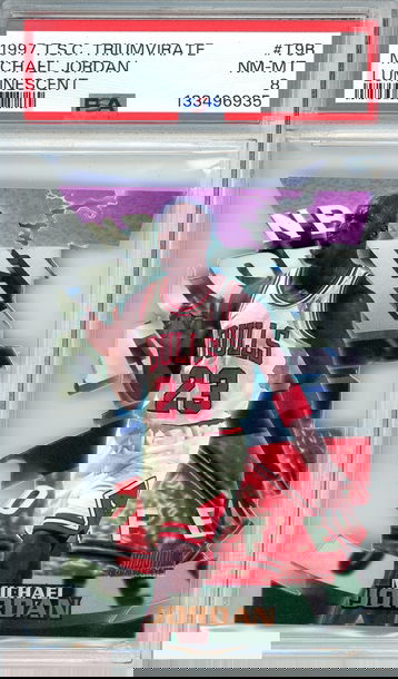 1997 STADIUM CLUB TRIUMVIRATE MICHAEL JORDAN #T9B LUMINESCENT HOF PSA 8 NM-MT