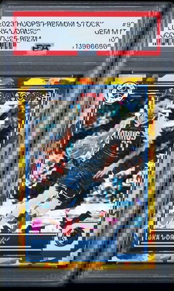 2023 Panini Hoops Premium Stock Luka Doncic Gold Ice Prizm PSA 10