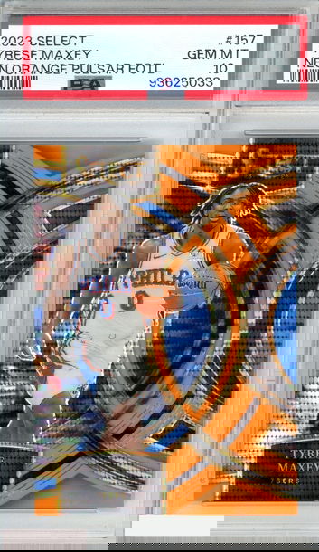 2023 PANINI SELECT TYRESE MAXEY #157 NEON ORANGE PULSAR FOTL 15 OF 15 PSA 10