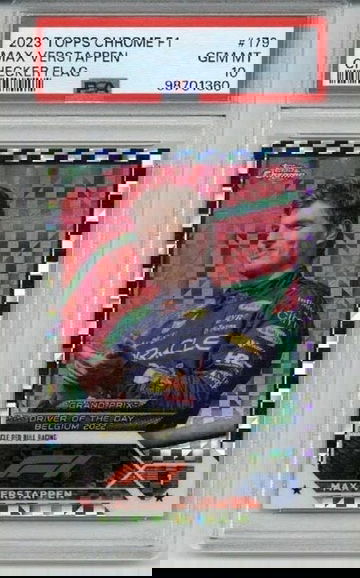 2023 TOPPS CHROME F1 CHECKER FLAG REFRACTOR MAX VERSTAPPEN CARD PSA 10 LOW POP