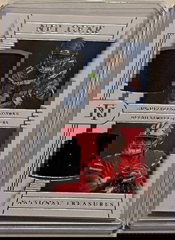 2019 National Treasures Deebo Samuel/DK Metcalf RC and 2021 Spectra Deebo Samuel Glove patch serial numbered