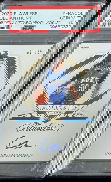Cole Anthony 2020 Flawless Rookie On-Card Autographs Gold #01/10 #FRA-COL PSA 10 POP 1
