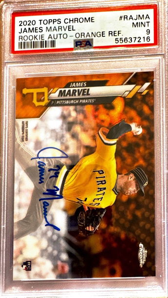 2020 Topps Chrome James Marvel Rookie Autograph Orange 12/25 PSA 9