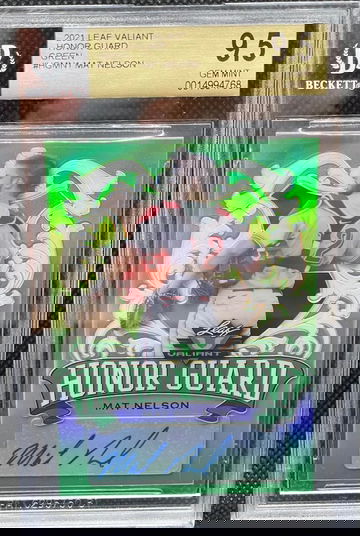 Mat Nelson Rookie Prospect Leaf Valiant Honor Guard Green Auto BGS 9.5 Auto 10