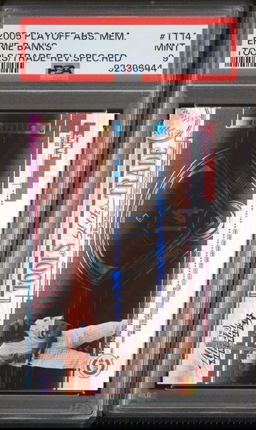 2005 ERNIE BANKS PLAYOFF ABSOLUTE MEMORABILIA TOOLS OF THE TRADE TOOLS/TRADE-REV.SPEC.RED #TT14 PSA 9 BL.D1.28