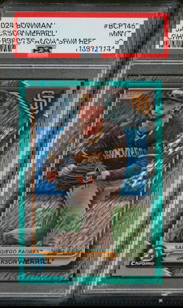 2024 Bowman Chrome Prospects Chr Prspcts-Aqua Shim Ref Jackson Merrill #BCP145 /125 PSA 9