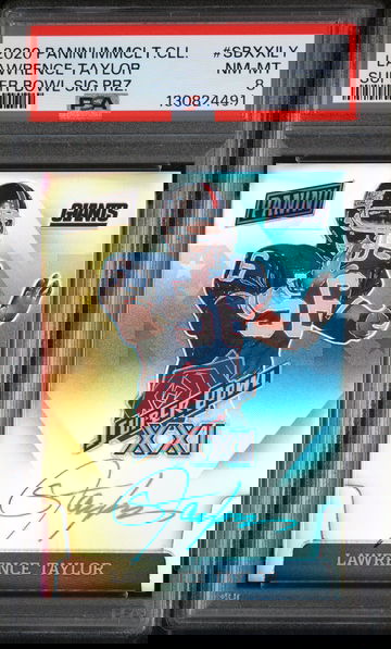 2020 Panini Immaculate Collection Super Bowl Signatures Prizm Lawrence Taylor #SBXXILY PSA 8