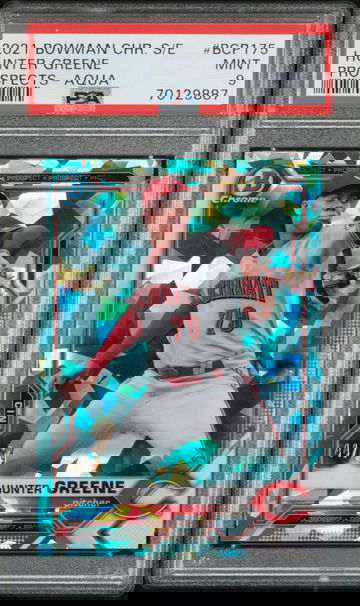 2021 Bowman Chrome Sapphire Hunter Greene Aqua Cincinnati Reds /99 SP PSA 9 MINT