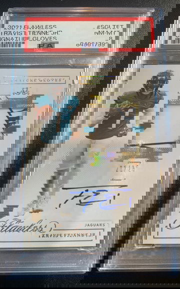 2021 Flawless Signature Gloves Travis Etienne Jr. /25 PSA 8