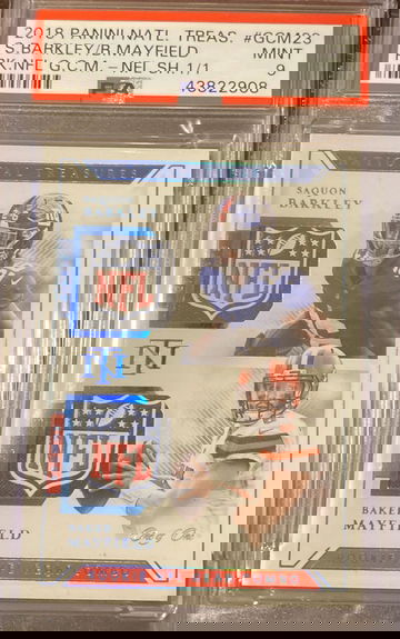 Baker Mayfield Saquon Barkley 1/1 NFL Shield PSA 9