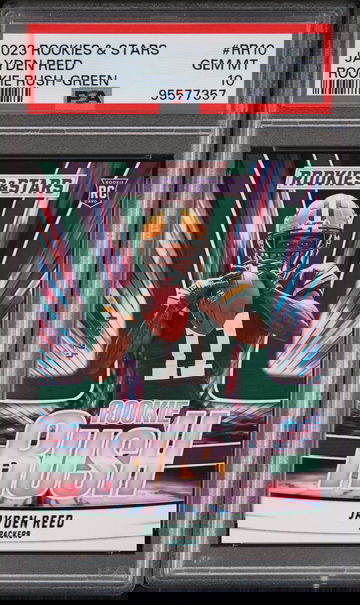 2023 Panini Rookies & Stars Rookie Rush-Green Jayden Reed #RR10 RC PSA 10