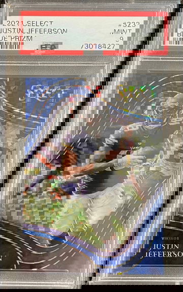 2021 Select Justin Jefferson #323 Blue Field Level Prizm #4/49 PSA 9