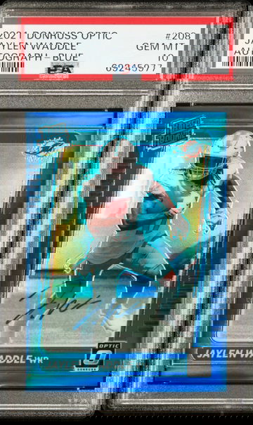 2021 Panini Donruss Optic Blue Jaylen Waddle #208 RC Auto /99 PSA 10