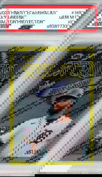 2023 FINEST FLASHBACKS RILEY GREENE #169 REFRACTOR PROTECTOR 5 OF 10 RC PSA 10