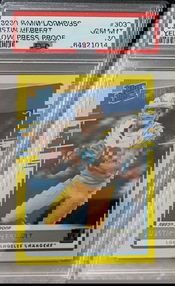 2020 Panini Donruss Justin Herbert Press Proof Yellow PSA 10