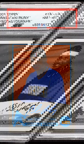 2003 Topps #TA-CA Carmelo Anthony Autograph ON CARD PSA 8 Pop 6 only 13 higher