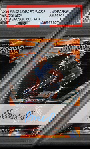 2024 Panini Prizm Draft Picks Draft Picks Autographs Orange Pulsar Rome Odunze #DPAROE /49 PSA 10