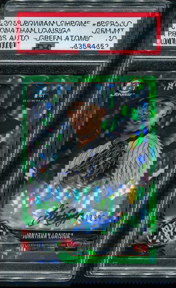 2018 Bowman Chrome Jonathan Loaisiga Green Atomic Refractor auto /99 psa10 Gem Mint POP 4