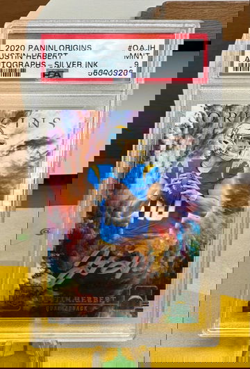 2020 panini origins Justin Herbert rookie autographs silver ink /25 PSA 9 RC auto