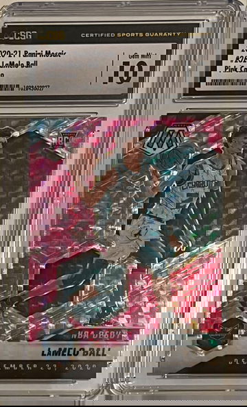 2020-21 Panini Mosaic Lamelo Ball NBA Debut Pink Camo RC CSG 10 Hornets
