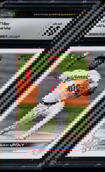 2022 Topps Series 1 Josiah Gray RC #43 CSG 10 Gem Mint - Washington Nationals