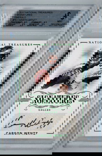 2017 National Treasures Signatures Emerald /5 Carson Wentz BGS 9 w 10 Auto Pop 1 None Higher!!