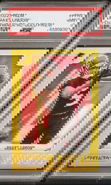 2022 Panini Prizm Drake London #PFR4 Flashback Rookie RC Gold Prizm /10 PSA 9